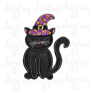 Fall Halloween PNG Digital Download | Hand Drawn Sublimation Printable Art | Whimsical | Black Cat | Witch Hat | Spooky