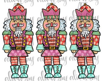 Christmas Sublimation Design Digital Download | Hand Drawn Printable Art | Hand Painted PNG File | Tshirt design | Whimsical Pink Nutcracker