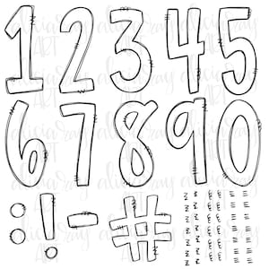 Doodle Numbers With Transparent Inside | Hand Drawn Transparent Number Set | Digital Download | Printable Digital Art | Sketch Numbers
