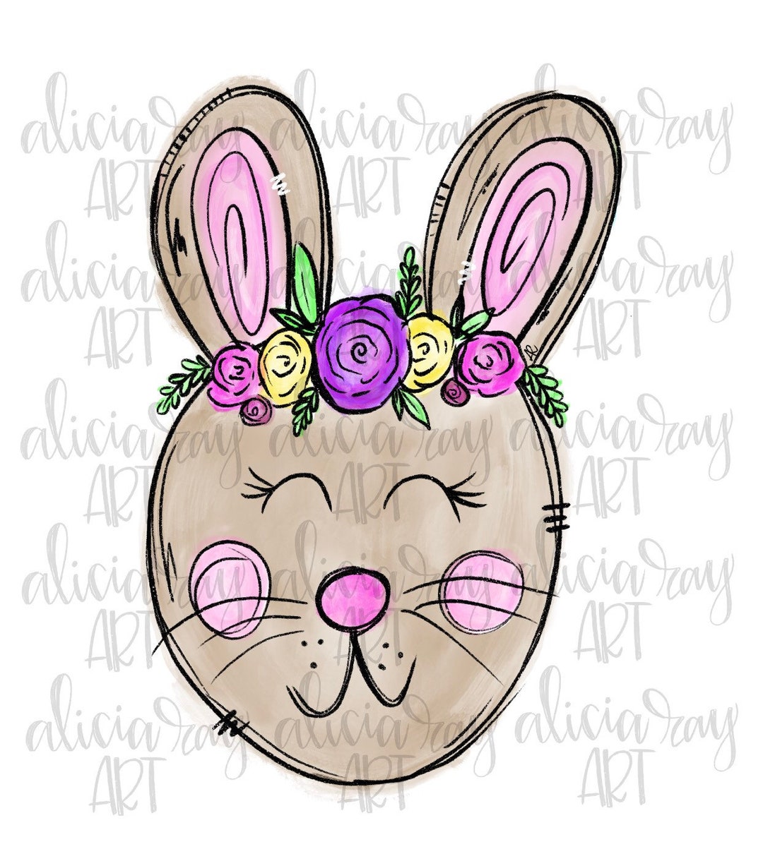 PNG Easter Sublimation Design | Floral Crown Bunny | Hand Drawn ...