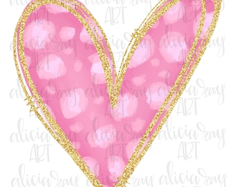 Valentine PNG Design | Handgetekende | Digitale download | Afdrukbare art | Valentijnsdag | Glitter | Harten | Cheetah | Luipaard | Sublimatie