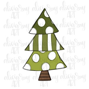 Christmas Sublimation Design | Hand Drawn | PNG Digital Download | christmas tree | boy design | polka dots | stripes