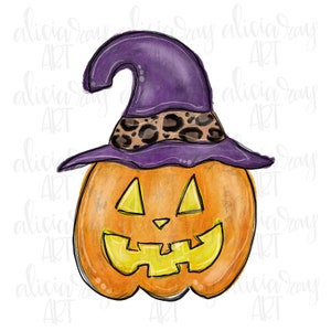 Halloween Digital Download | Hand Drawn Sublimation PNG File | Printable Digital Art | Witch Hat | Happy Fall | Leopard | Jack O Lantern