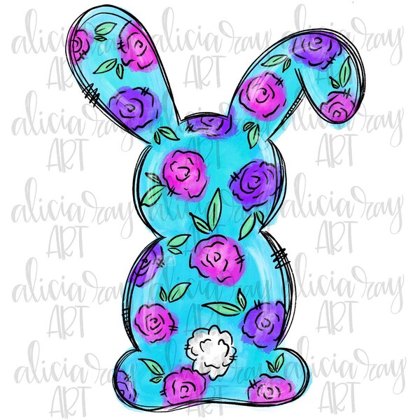 Easter Bunny Sublimation Download | Hand Drawn | Floral Bunny | PNG Digital Download | Printable | Digital Art | PNG File For Sublimation