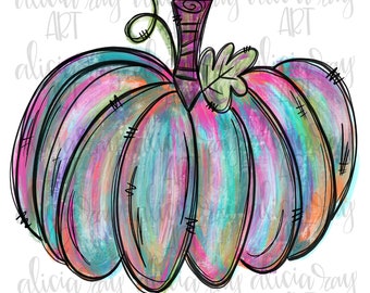 Painted Pumpkin Sublimation PNG Design | Hand Drawn | Watercolor pumpkin | Digital Download | Whimsical pumpkin painting | Hand painted