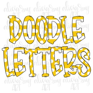 Yellow Gold Doodle Letters Alphabet | Hand Drawn Alphabet | Alpha Pack Digital Download | Printable Digital Art | School Spirit | Team