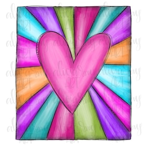 Valentine Sublimation PNG Design | Heart | Hand Drawn | Digital Download | Printable Digital Art | Valentine&#39;s Day | Heart Burst | Colorful