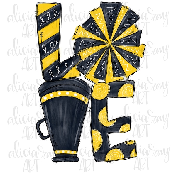 Cheer Sublimation Design | Cheer Mom | Hand Drawn Sublimation PNG | Digital Download | Digital Art | Cheerleader design black yellow gold
