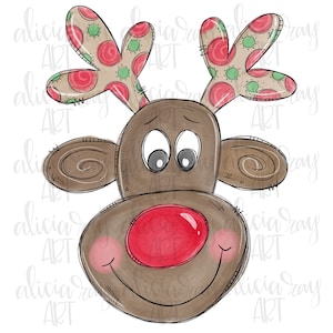 Reindeer Sublimation PNG Design | Hand Drawn | Christmas | Digital Download | Digital Art | Christmas | Red Nose