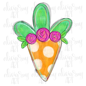 Easter PNG Design | Hand Drawn Sublimation Design | Digital Download | Printable Digital Art | Colorful Carrot | Floral | Girl design