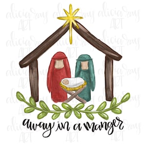 Christmas Manger Scene Digital Download | Hand Drawn PNG File | Christmas | Towel Design | Pillow Design | Sublimation