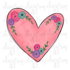 Valentine PNG Design | Heart | Hand Drawn | Digital Download | Printable Art | Valentine&#39;s Day | Sublimation | floral heart