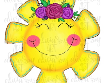 Sunshine Sublimation Design | PNG Digital Download | Printable Art | Digital Art | Summer Design | Cute sun | Flower Crown