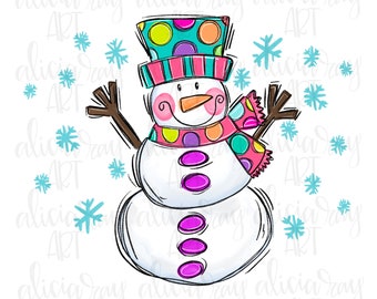 Winter Snowman Sublimation Design Digital Download | Hand Drawn Printable Art | Hand Painted PNG File | Towel Design | T-shirt design | Snow