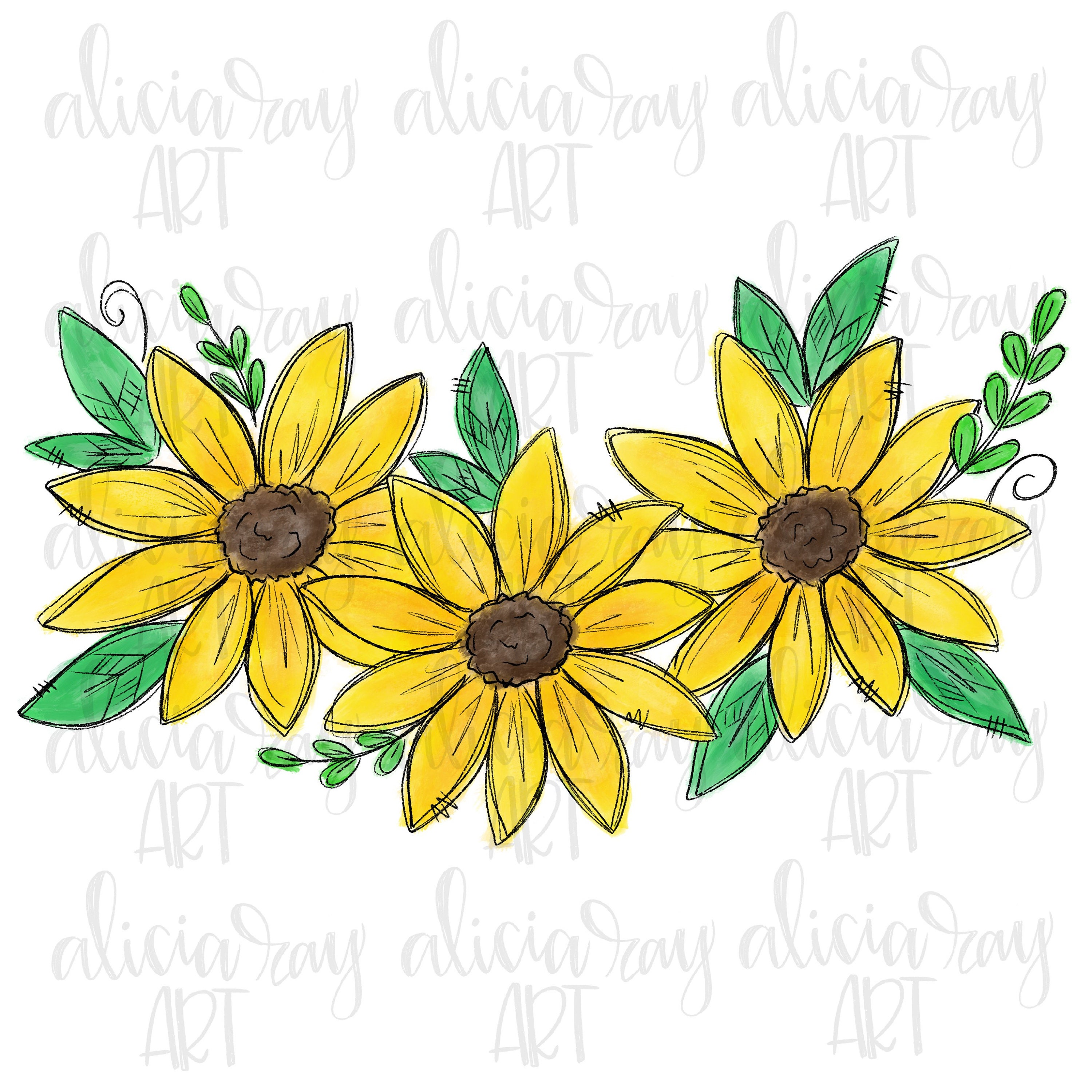 Download Sunflower Bundle Sublimation Design Hand Drawn Cute Fall ...