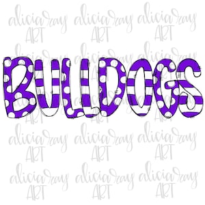 Bulldogs PNG Sublimation Design | Purple and White School Spirit Design | Hand Drawn | PNG | Digital Download | Printable | Digital Art