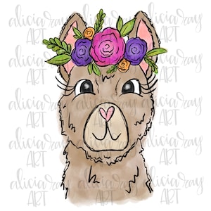 Llama Sublimation PNG Design | Cute Llama PNG | Hand Drawn | Digital Download | Printable Artwork | Digital Art | Animal with flower crown