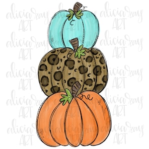 Pumpkin Stack Sublimation PNG Design | Hand Drawn | Watercolor pumpkin | Digital Download | Whimsical pumpkin painting | Leopard | Cheetah