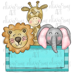 Boy Zoo Nombre Placa Marco PNG Diseño / Diseño de sublimación dibujado a mano / Descarga digital / Arte digital imprimible / Animales / Safari / Selva