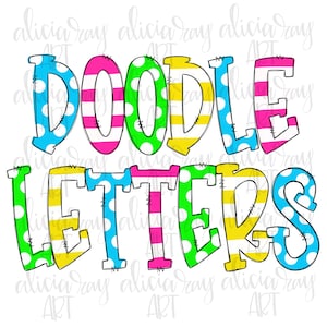 Doodle Letters Alphabet | Hand Drawn Alphabet | Alpha Pack Digital Download | Printable Digital Art | Bright Colored | Summer Font