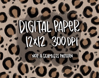 Może przedstawiać: Papier cyfrowy z wzorem w panterkę w kolorze brązowym, czarnym i beżowym. Na papierze nadrukowany jest tekst "DIGITAL PAPER 12X12 300 DPI NOT A SEAMLESS PATTERN".