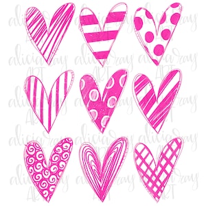 Valentine Sublimation PNG Design | Heart | Hand Drawn | Digital Download | Printable Art | Valentine&#39;s Day | Doodle sketch hearts