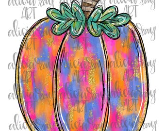Fall Pumpkin PNG Digital Download | Hand Drawn Sublimation Printable Art | Whimsical Painted Pumpkin | T-shirt design | Pumpkin With Glitter