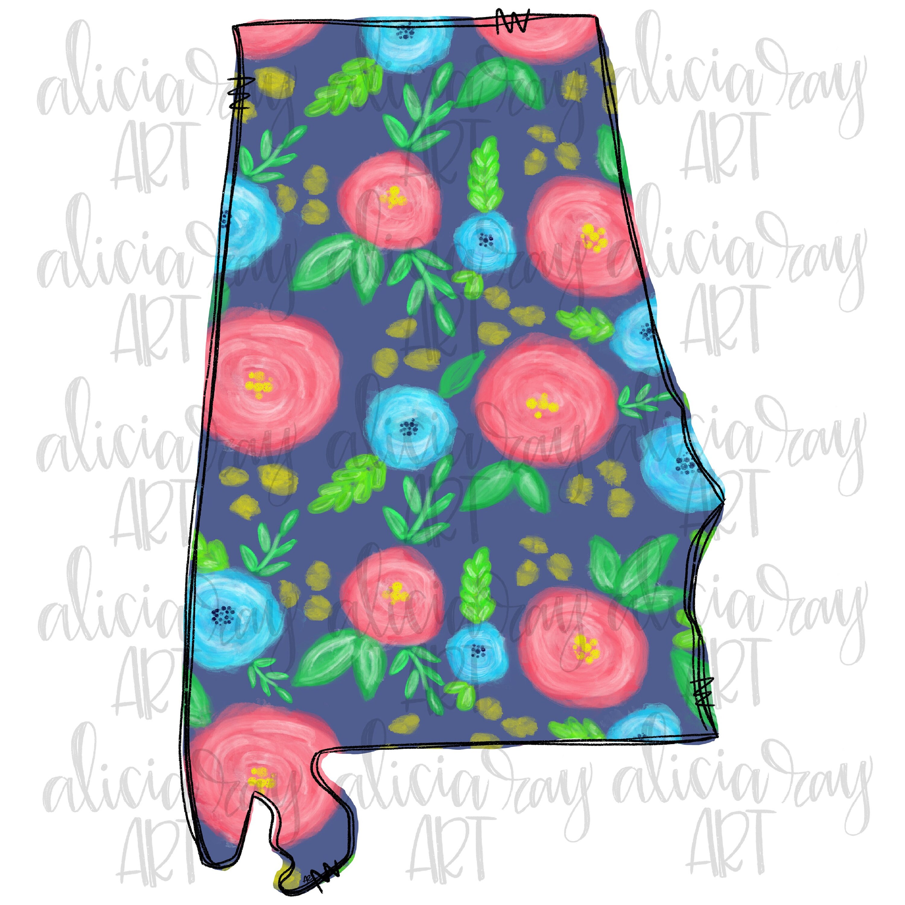 Alabama Sublimation Design | AL State Floral Design | Hand Drawn ...