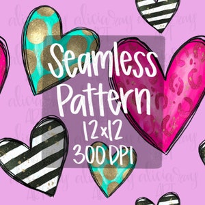 Valentinstag Nahtloses Dateimuster PNG | Handbemalte | Muster wiederholen | Digitaler Download | Digitales Papier | Wunderliche Herzen | Leopard | Stoff
