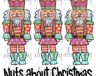 Christmas Sublimation Design Digital Download | Hand Drawn Printable Art | Hand Painted PNG File | Tshirt design | Whimsical Pink Nutcracker