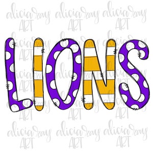 Lions PNG Sublimation Design | Purple and Gold School Spirit Design | Hand Drawn | PNG | Digital Download | Printable | Digital Art