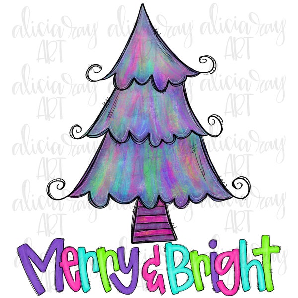 Christmas Sublimation Design | Hand Drawn | PNG Digital Download | Christmas Tree | Painted | Whimsical | Colorful | Merry and Bright