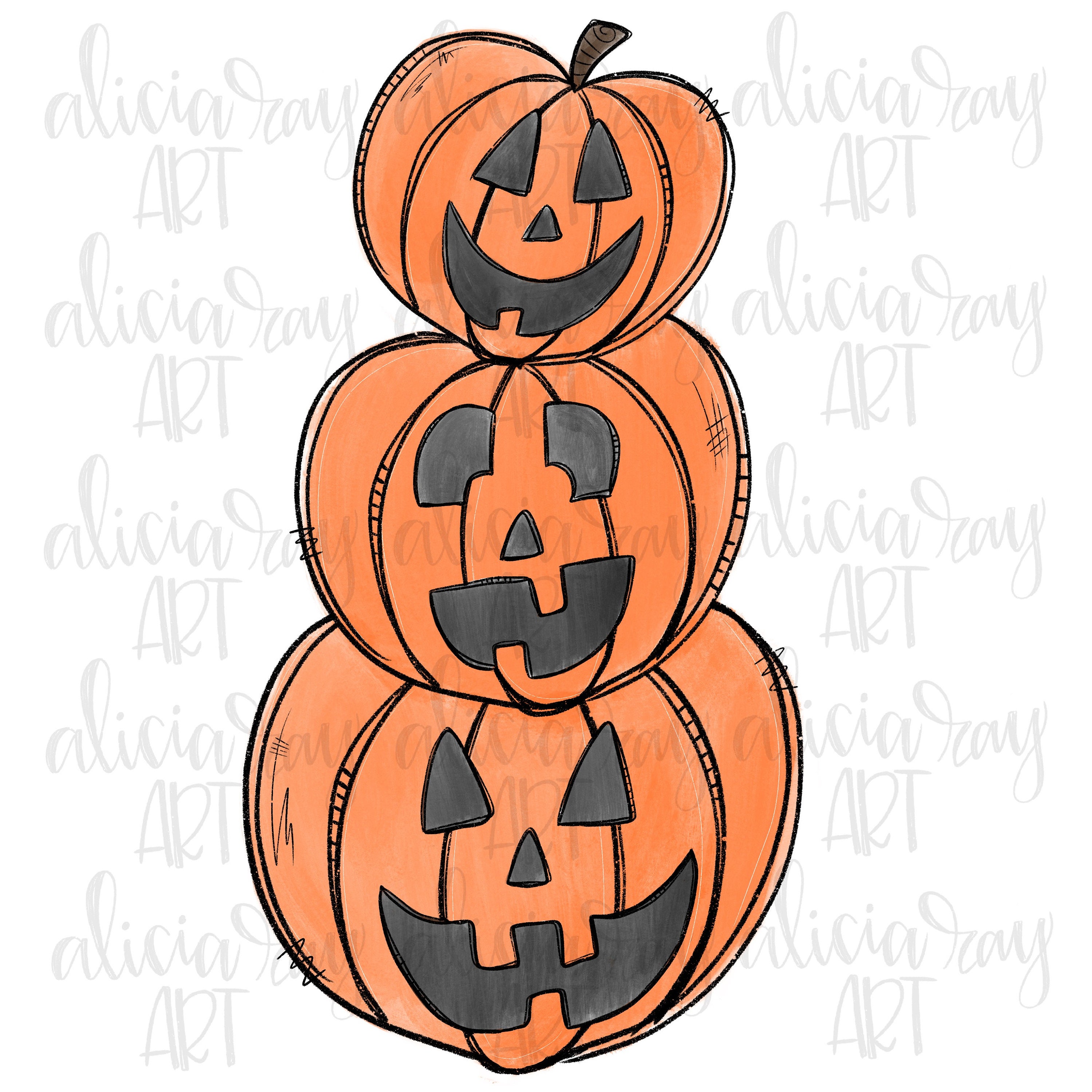Jack O Lantern Pumpkin Stack Sublimation PNG Design | Halloween | Hand ...