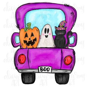 Fall Halloween PNG Digitale Download | Handgetekende sublimatie afdrukbare kunst | Grillige | Halloween Truck | Spookachtige | Trucje of traktatie