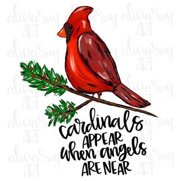 Cardinal Digital Download | Hand Drawn PNG File | Christmas | Towel Design | Pillow Design | Sublimation | Red Bird | Angel