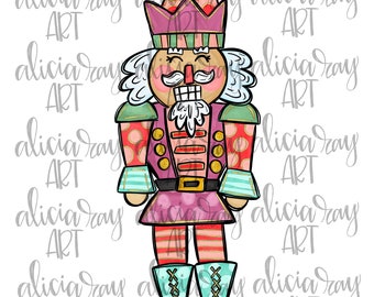 Christmas Sublimation Design Digital Download | Hand Drawn Printable Art | Hand Painted PNG File | Tshirt design | Whimsical Pink Nutcracker