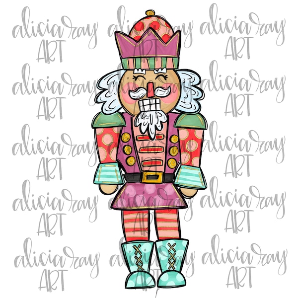 Christmas Sublimation Design Digital Download | Hand Drawn Printable Art | Hand Painted PNG File | Tshirt design | Whimsical Pink Nutcracker