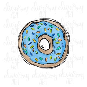 Donut PNG Digital Download | Hand Drawn Digital Design | Sublimation Download | Blue Donut With Sprinkles Painting | Towel Design