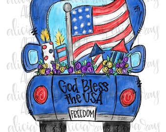 PNG Patriotic Truck Sublimation Design | July Fourth | USA Truck | Sublimation PNG | Digital Download | Printable Art | Digital Art