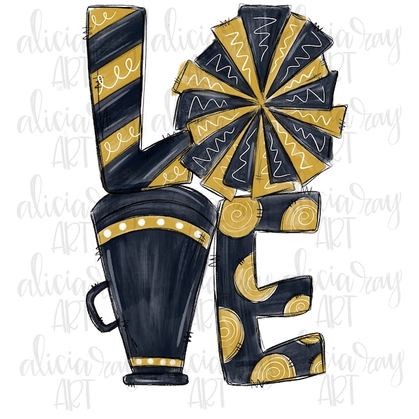 Cheer Sublimation Design | Cheer Mom | Hand Drawn Sublimation PNG | Digital Download | Digital Art | Cheerleader design black vegas gold