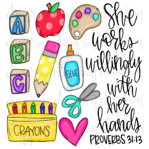 Daycare Teacher Sublimation PNG Design | Pre-school Teacher | Proverbs 31:13 | Hand Drawn Digital Download | Printable Artwork | Digital Art