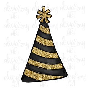 Nieuwjaar Sublimatie Ontwerp | Handgetekende | PNG Digitale Download | Aquarel | Gelukkig Nieuwjaar | Gouden Glitter | Feesthoed