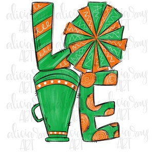 Cheer Sublimation Design | Cheer Mom | Hand Drawn Sublimation PNG | Digital Download | Digital Art | Cheerleader design kelly green orange