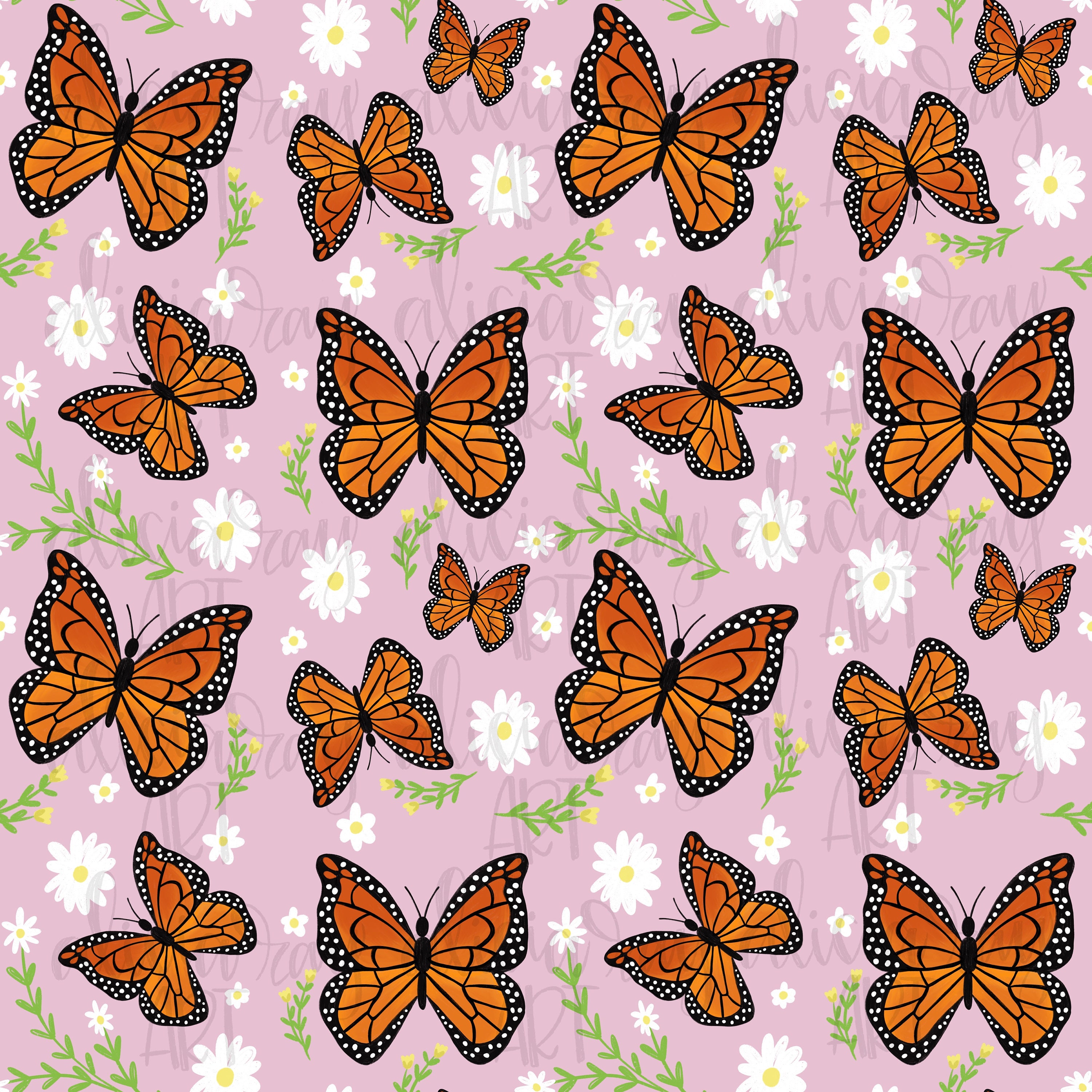 Monarch Butterfly Seamless File Pattern PNG | Hand Painted | Repeat ...
