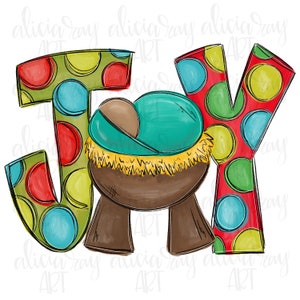 Joy Christmas Sublimation Design / Dibujado a mano / Navidad PNG Digital Download / Arte Digital / Arte Cristiano / Niño Jesús / Pesebre