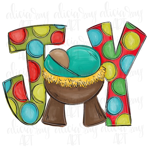 Joy Christmas Sublimation Design | Hand Drawn | Christmas PNG Digital Download | Digital Art | Christian Art | Baby Jesus | Manger