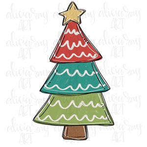 Christmas Sublimation Design | Hand Drawn PNG Digital Download | Merry Christmas | Christmas Tree | Cute Christmas Doodle | Colorful