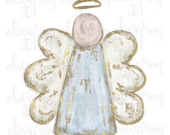 Painted Angel Digital Download / Archivo PNG dibujado a mano / Navidad / Diseño de ángel texturizado / Diseño de toalla / Diseño de almohada / Sublimación