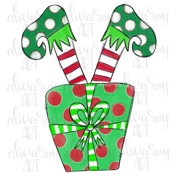 Christmas Sublimation Design | Hand Drawn | PNG Digital Download | Elf Legs | Christmas Present | Merry Christmas