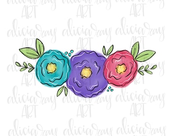 Florales Design | Handgezeichnetes Sublimationsdesign | PNG Digital Download | Druckbare Kunst | Blumen | Florales Bündel | Frühling